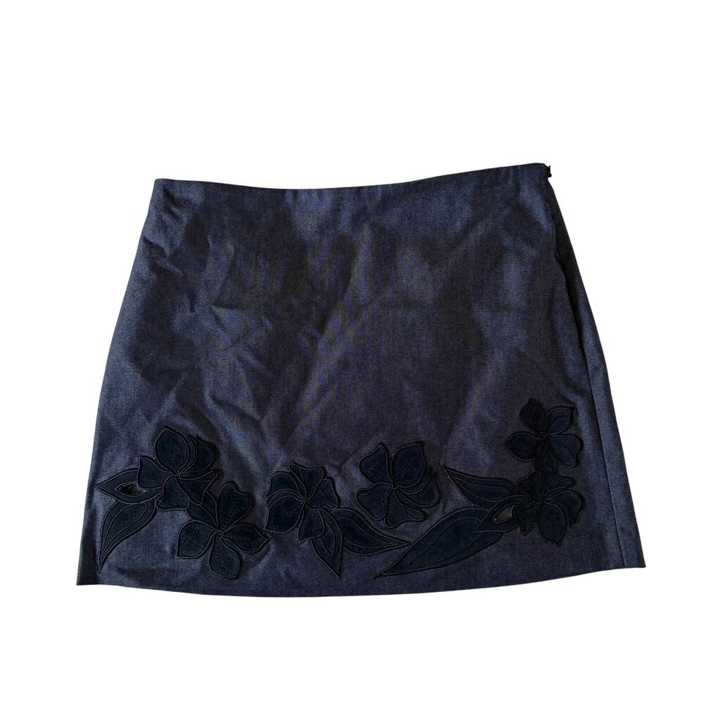 Vtg Y2K 2000s Blue Leather Trim Floral Cutout Mini Skirt Sz 4 Bratz